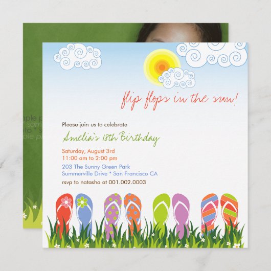 Kleurrijke Teenslippers in de Zonnedag Partij Kaart (Voorkant / Achterkant)