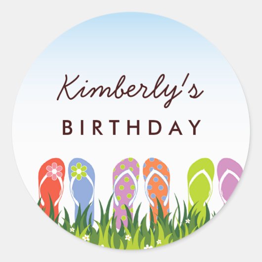 Kleurrijke Teenslippers in de Zonnedag Partij Ronde Sticker (Voorkant)