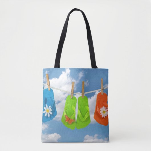 kleurrijke teenslippers op de lijn tote bag (Voorkant)