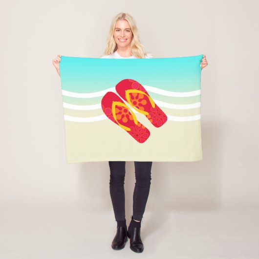 Kleurrijke Teenslippers strand Beach Blanket Fleece Deken (In situ)