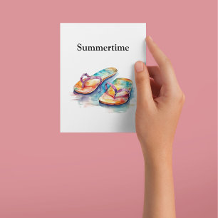 Kleurrijke teenslippers waterverf aanpasbaar briefkaart