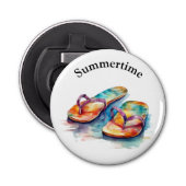 Kleurrijke teenslippers waterverf aanpasbaar button flesopener (Voorkant)