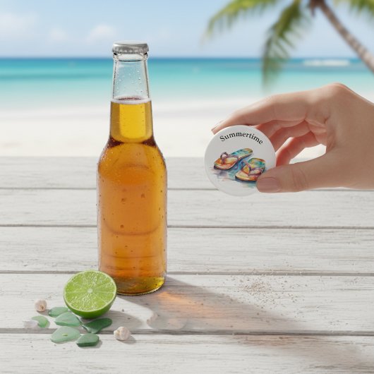 Kleurrijke teenslippers waterverf aanpasbaar button flesopener