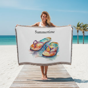 Kleurrijke teenslippers waterverf aanpasbaar deken