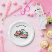 Kleurrijke teenslippers waterverf aanpasbaar papieren bordje (Feest)