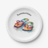 Kleurrijke teenslippers waterverf aanpasbaar papieren bordje (Voorkant)