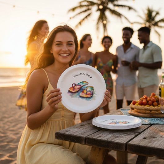 Kleurrijke teenslippers waterverf aanpasbaar papieren bordje