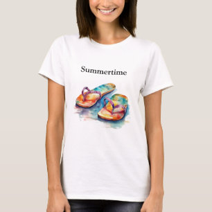 Kleurrijke teenslippers waterverf aanpasbaar t-shirt