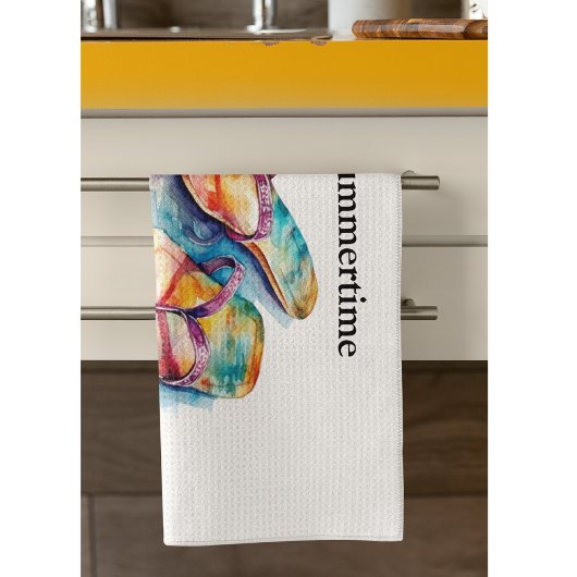 Kleurrijke teenslippers waterverf aanpasbaar theedoek