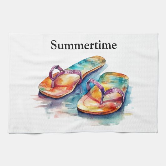 Kleurrijke teenslippers waterverf aanpasbaar theedoek (Horizontaal)