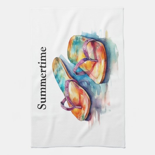 Kleurrijke teenslippers waterverf aanpasbaar theedoek (Verticaal)