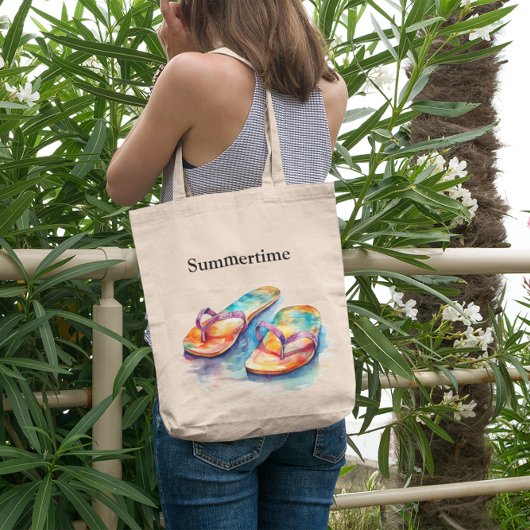 Kleurrijke teenslippers waterverf aanpasbaar tote bag