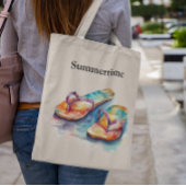 Kleurrijke teenslippers waterverf aanpasbaar tote bag