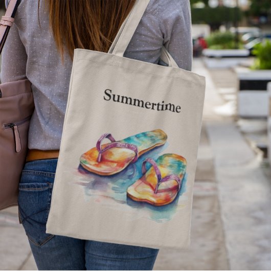 Kleurrijke teenslippers waterverf aanpasbaar tote bag