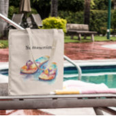 Kleurrijke teenslippers waterverf aanpasbaar tote bag