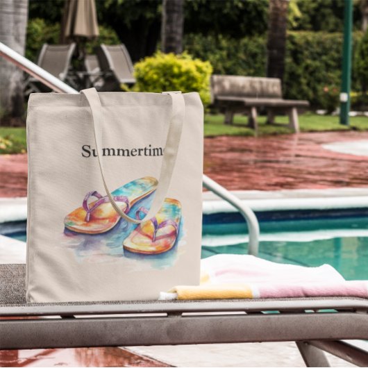 Kleurrijke teenslippers waterverf aanpasbaar tote bag