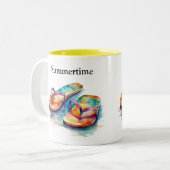 Kleurrijke teenslippers waterverf aanpasbaar tweekleurige koffiemok (Voorkant links)