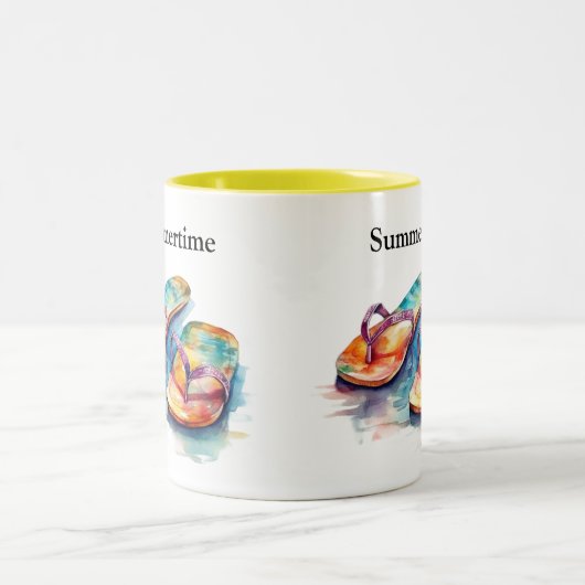 Kleurrijke teenslippers waterverf aanpasbaar tweekleurige koffiemok (Center)