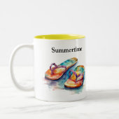 Kleurrijke teenslippers waterverf aanpasbaar tweekleurige koffiemok (Links)