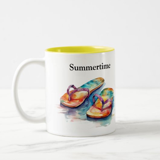 Kleurrijke teenslippers waterverf aanpasbaar tweekleurige koffiemok (Links)