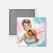 Kleurrijke tekening Square Magnet - Violin (Voorkant / Achterkant)