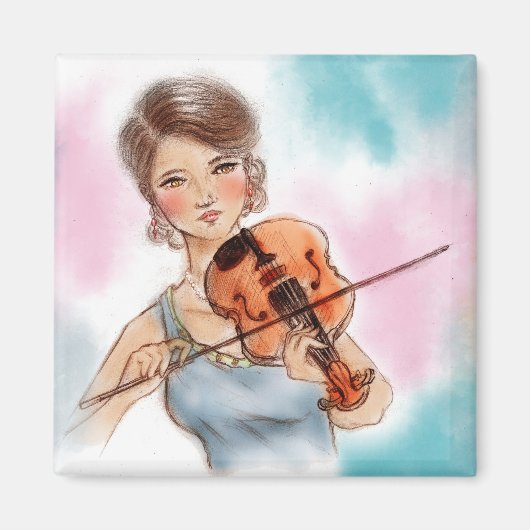 Kleurrijke tekening Square Magnet - Violin (Voorkant)