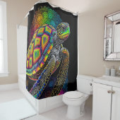 Kleurrijke Tekening van Zeeen Schildpad Douchegordijn (In situ)