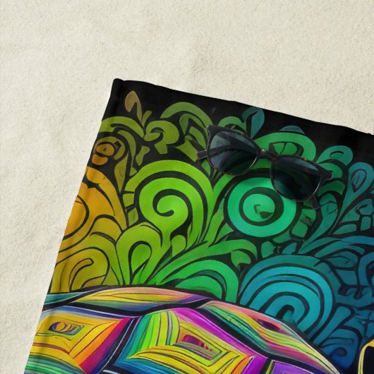 Kleurrijke Tekening van Zeeen Schildpad Strandlaken (In situ)