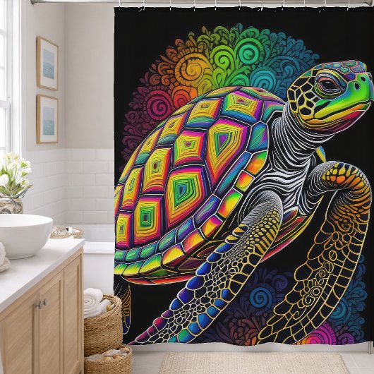 Kleurrijke tekening van zeeschildpad douchegordijn