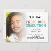 Kleurrijke Tekst Foto Overlay Preschool Afstuderen Kaart (Voorkant)