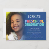 Kleurrijke Tekst Foto Preschool Afstuderen Blauw Kaart (Voorkant)