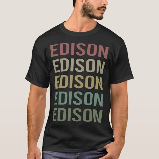 Kleurrijke Tekst Kunst - Edison Naam T-shirt (Voorkant)