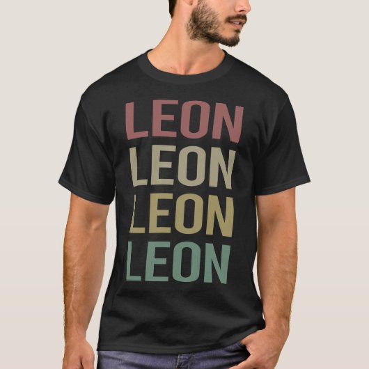 Kleurrijke Tekst Kunst - Leon Naam T-shirt (Voorkant)