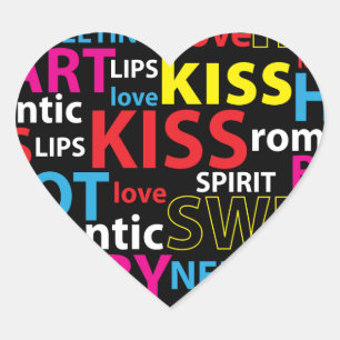 Kleurrijke tekst ontwerp- Love Kiss Lips Hart Sticker