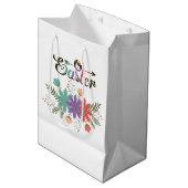 Kleurrijke tekst Pasen en kleurrijke bloemen Medium Cadeauzakje (Voorkant Gekanteld)