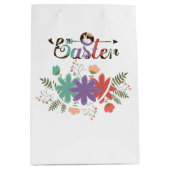 Kleurrijke tekst Pasen en kleurrijke bloemen Medium Cadeauzakje (Voorkant)
