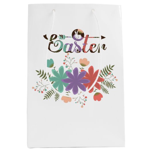 Kleurrijke tekst Pasen en kleurrijke bloemen Medium Cadeauzakje (Voorkant)