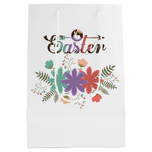 Kleurrijke tekst Pasen en kleurrijke bloemen Medium Cadeauzakje (Achterkant)