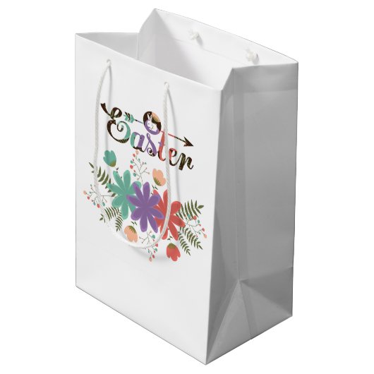 Kleurrijke tekst Pasen en kleurrijke bloemen Medium Cadeauzakje (Achterkant Gekanteld)