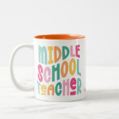 Kleurrijke tekst voor docenten middelbare school tweekleurige koffiemok (Links)