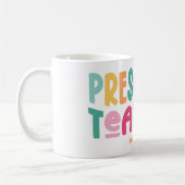 Kleurrijke tekst voor kleuterleerkrachten op maat koffiemok (Links)