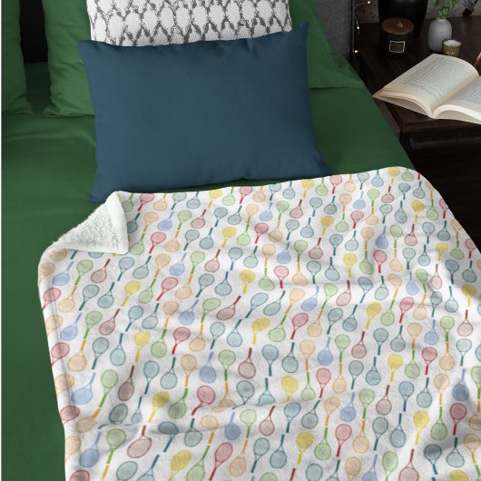 Kleurrijke Tennis Rackets gestempeld allover wit Fleece Deken