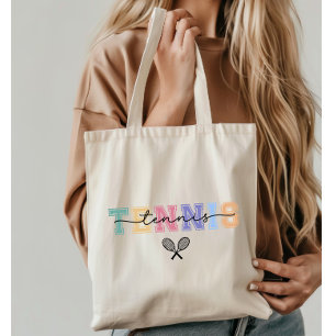 Kleurrijke tennisspeler tote bag