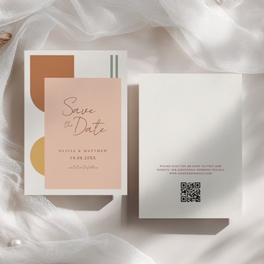 Kleurrijke Terracotta Bogen Boho Trouw QR Code Save The Date