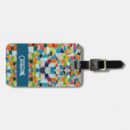 Kleurrijke Terrazzo Mozaïek Naam Bagagelabel