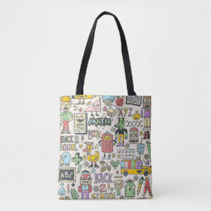 Kleurrijke terug naar school doodles tote bag