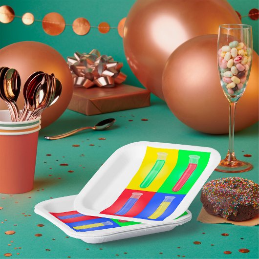 Kleurrijke testbuizen papieren bordje