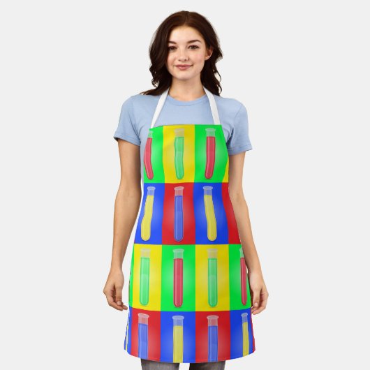 Kleurrijke testbuizen schort (Gedragen)