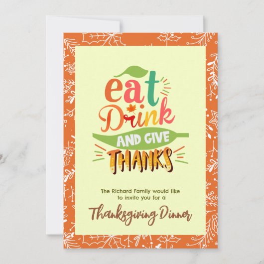 Kleurrijke Thanksgiving Fest Dinner Uitnodiging (Voorkant)