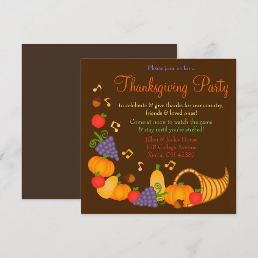 Kleurrijke Thanksgiving Inbelpartij uitnodiging (Voorkant / Achterkant)